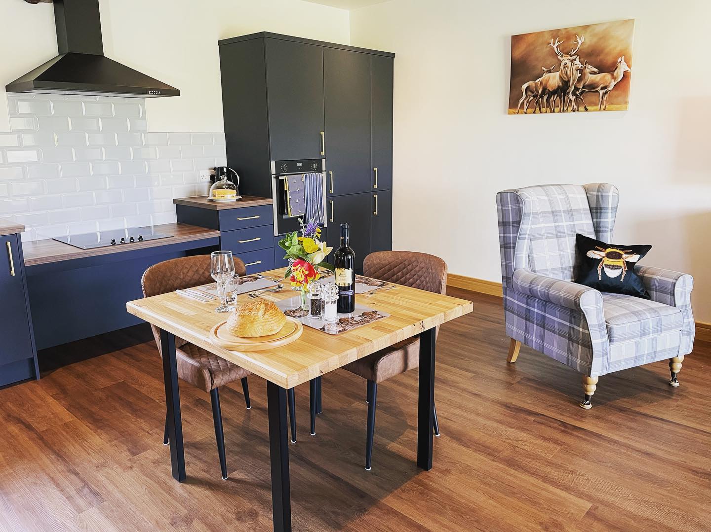 The Stables at Ayston's kitchen with accessible hob and oven and plenty of floor space for wheelchairs