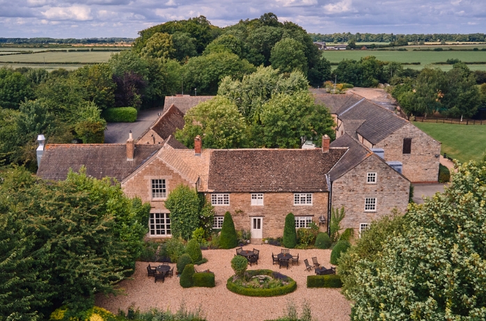 Drone shot of The Barnsdale Lodge in Rutland.